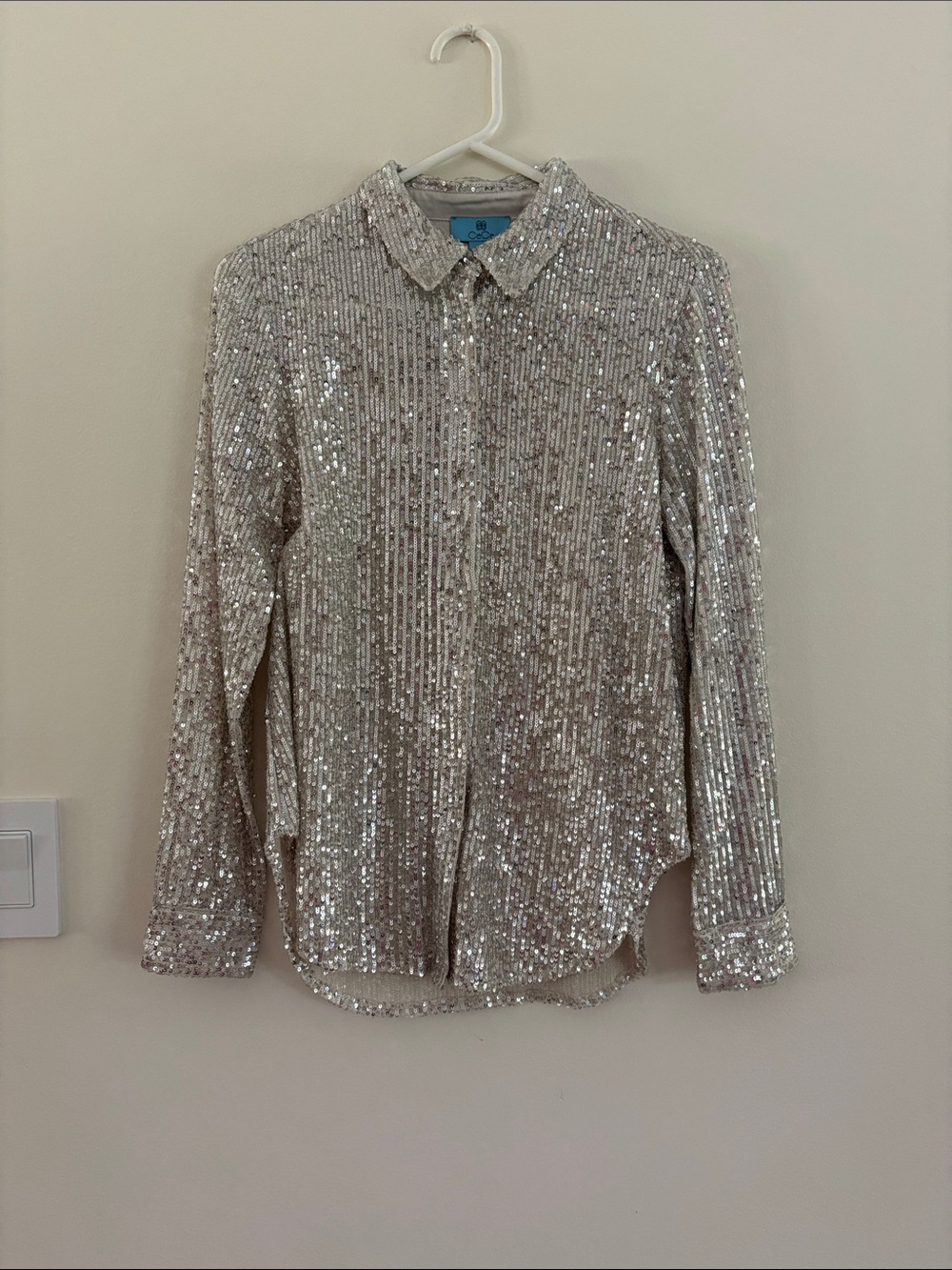 CeCe Silver Sequin Button-Down Shirt